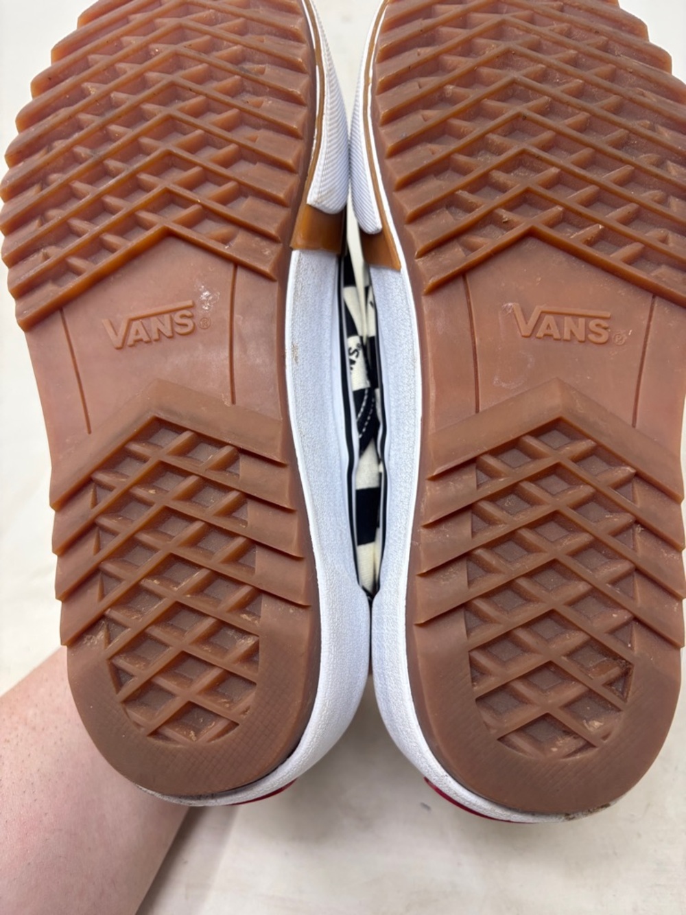 Vans Checkerboard Platform Slip-On Sneakers - Black, White & Brown Trim - Picture 7 of 9